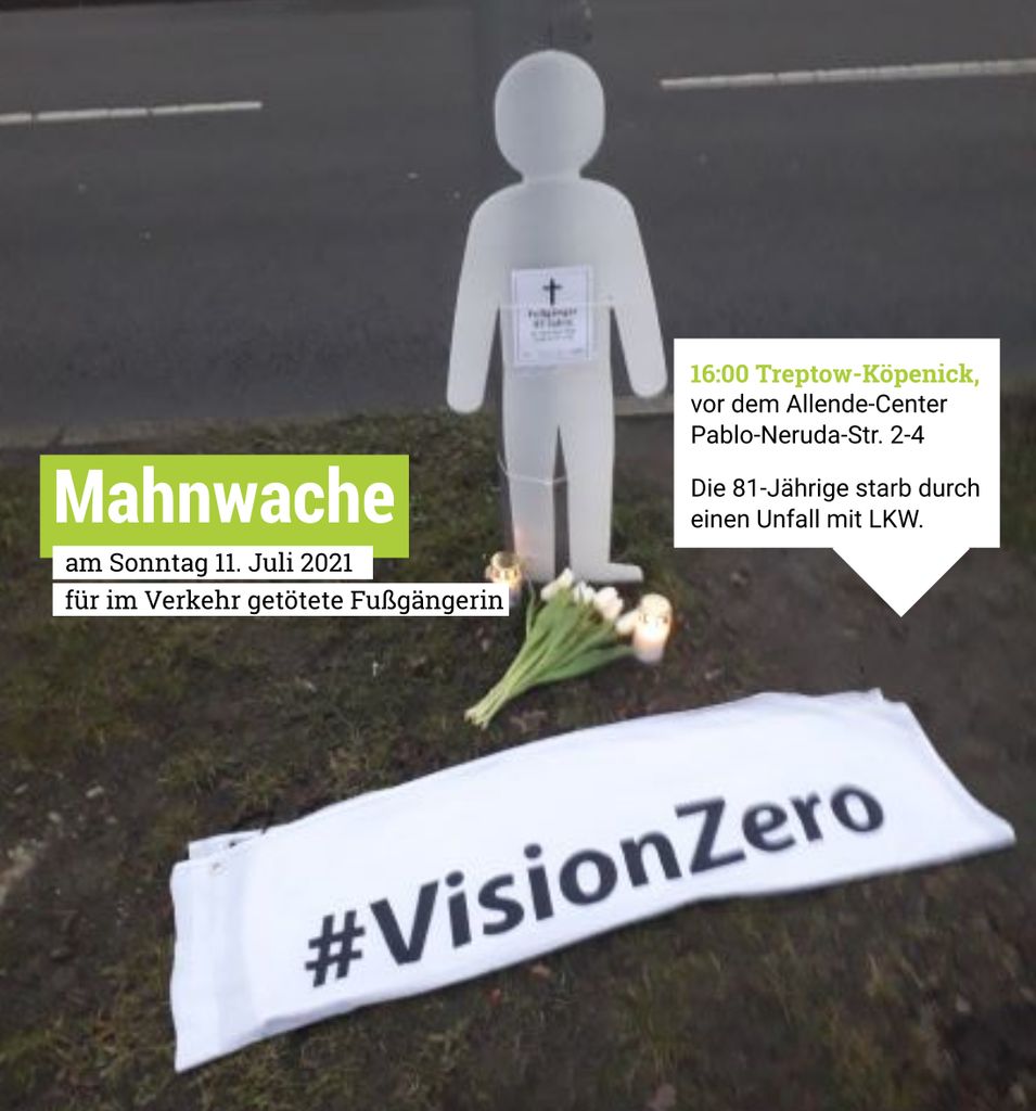 Fußgängerin vor Allende-Center getötet: Mahnwache am Sonntag, 11. Juli 21, 16 Uhr