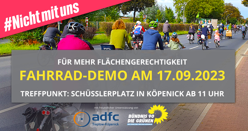 Fahrraddemo am 17. September ’23, ab 11Uhr Schüßlerplatz