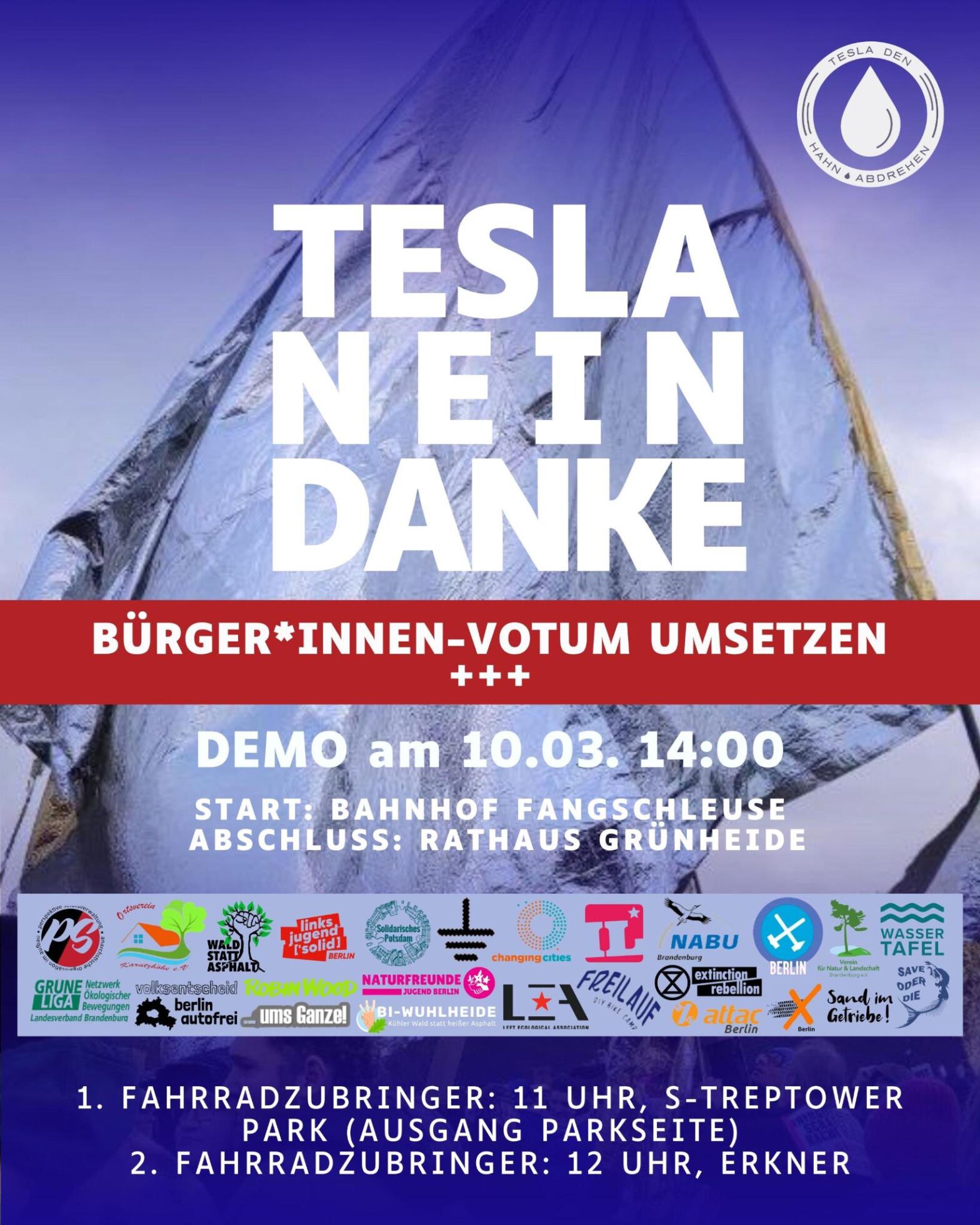 Demo „Tesla Nein Danke“ 10.3.24 in Grünheide mit Fahrradzubringern